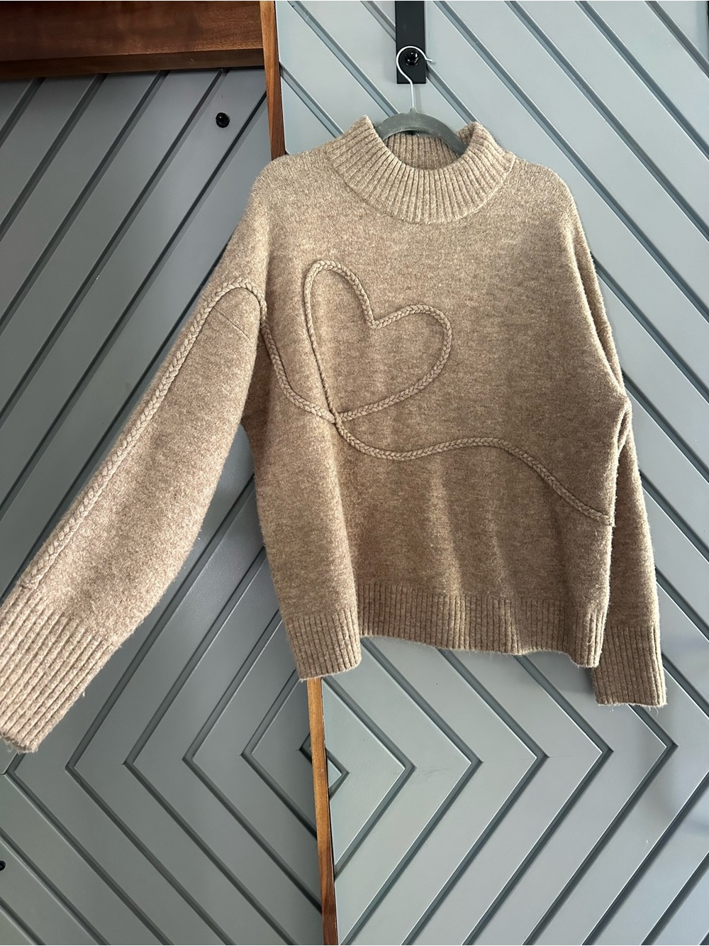 RW&CO. Beige Turtleneck Sweater with Braided Heart Detail